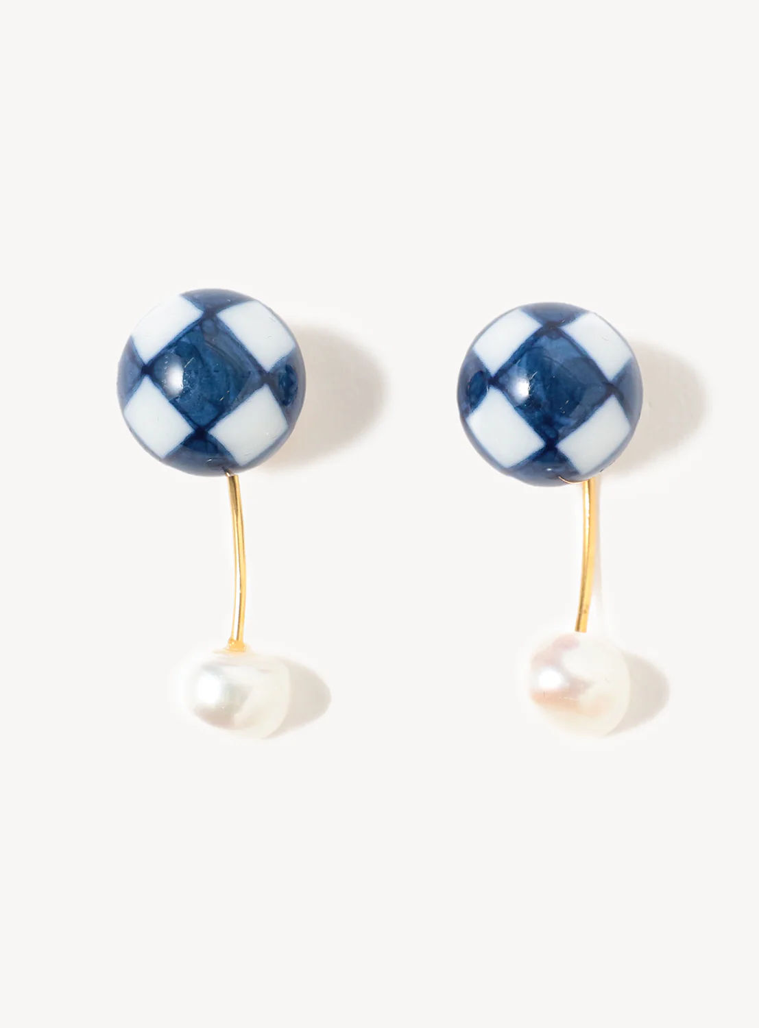 Arita Ware Motif Checkered Drop Pearl Earrings