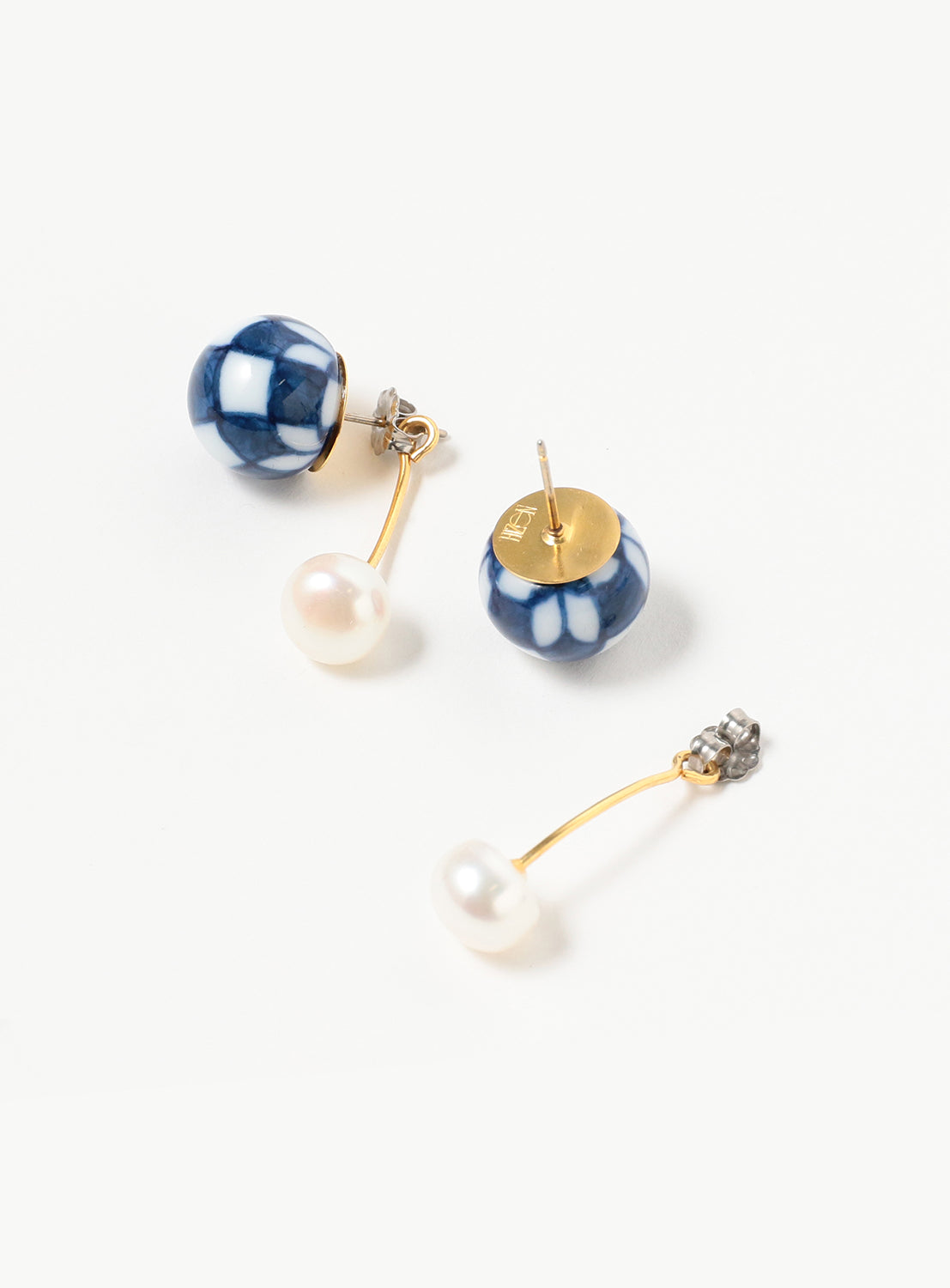 Arita Ware Motif Checkered Drop Pearl Earrings