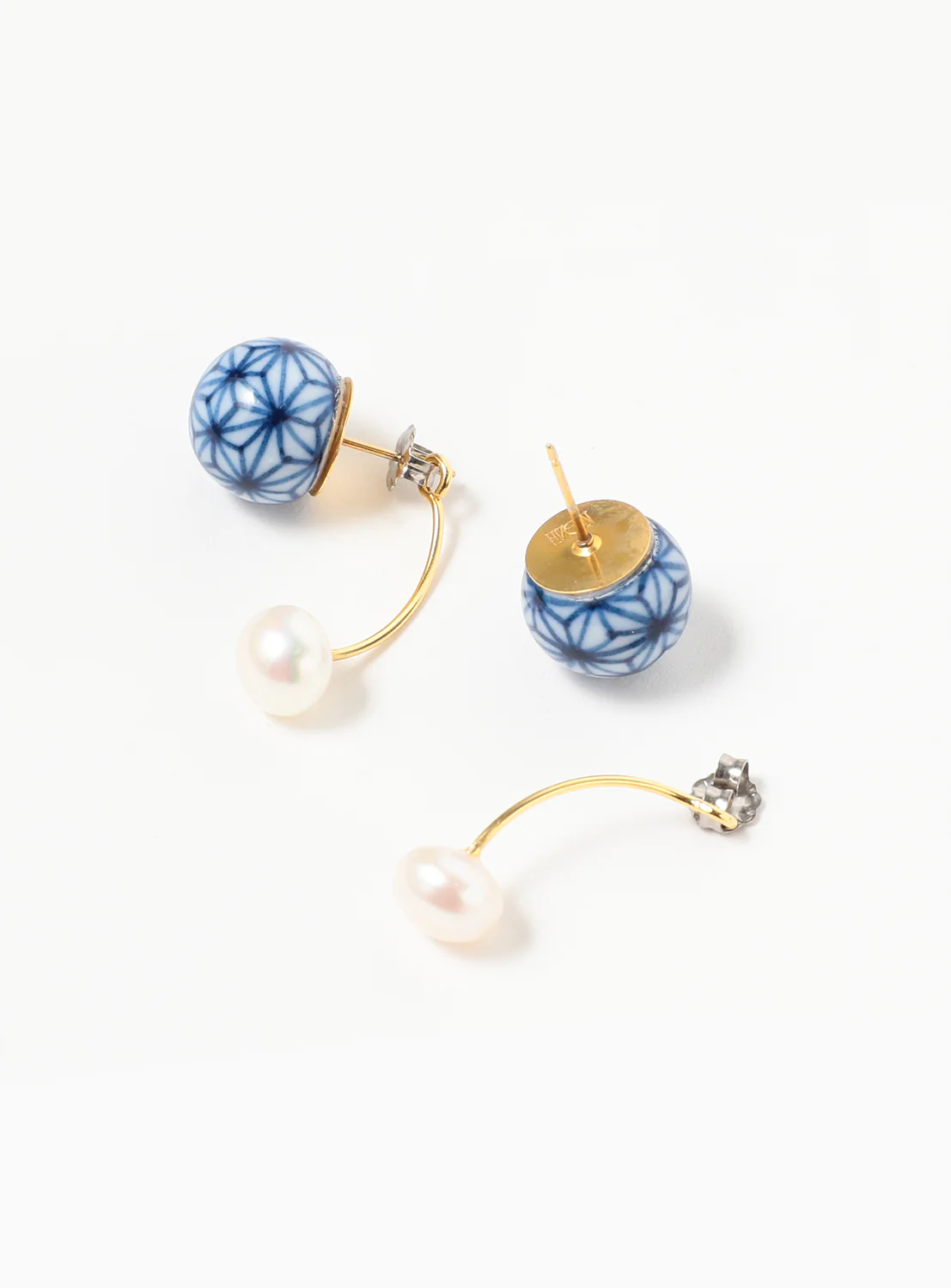 Arita Ware Motif Hemp Leaf Drop Pearl Earrings