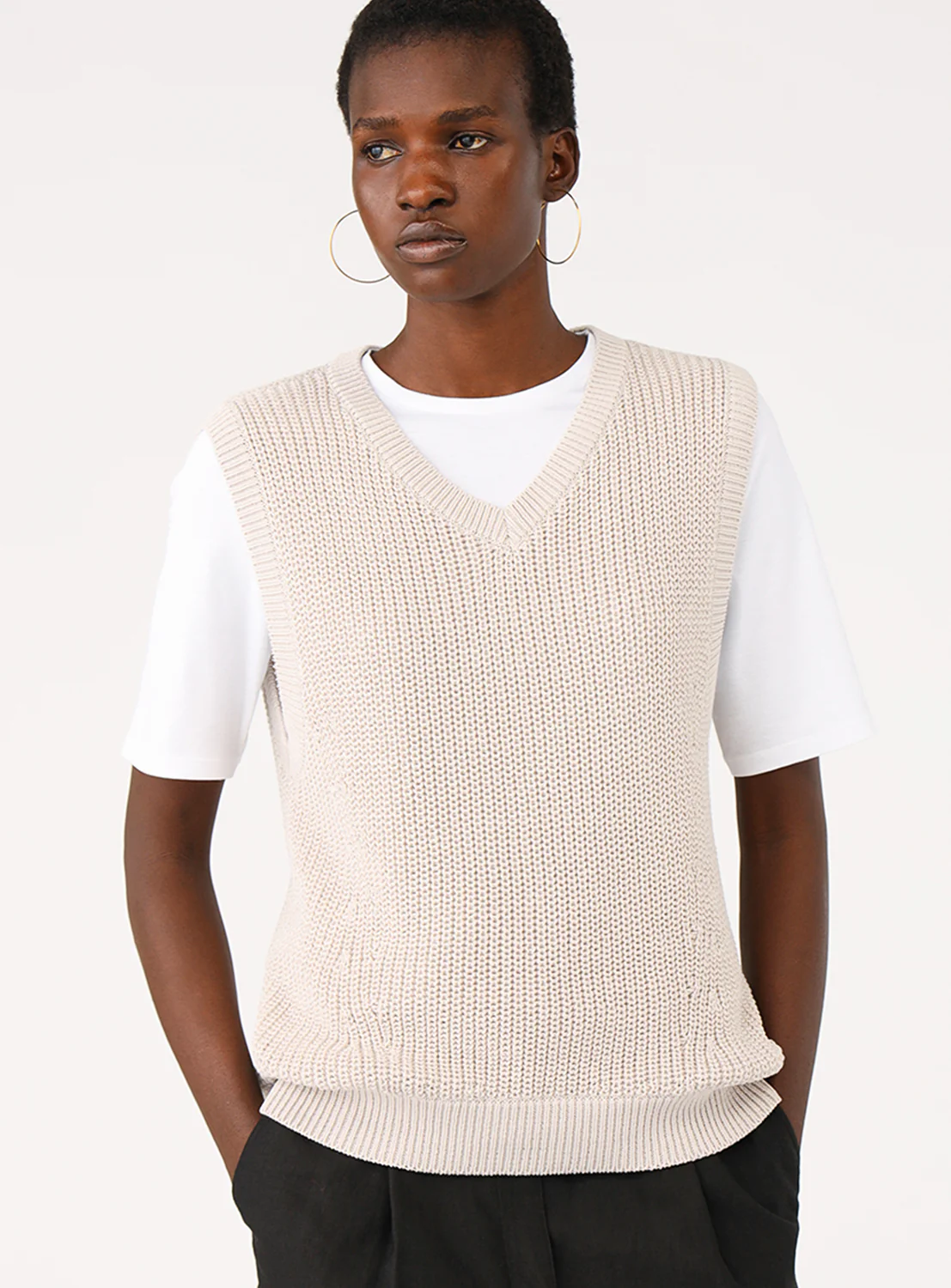 Cotton V-Neck Ribbed Knit