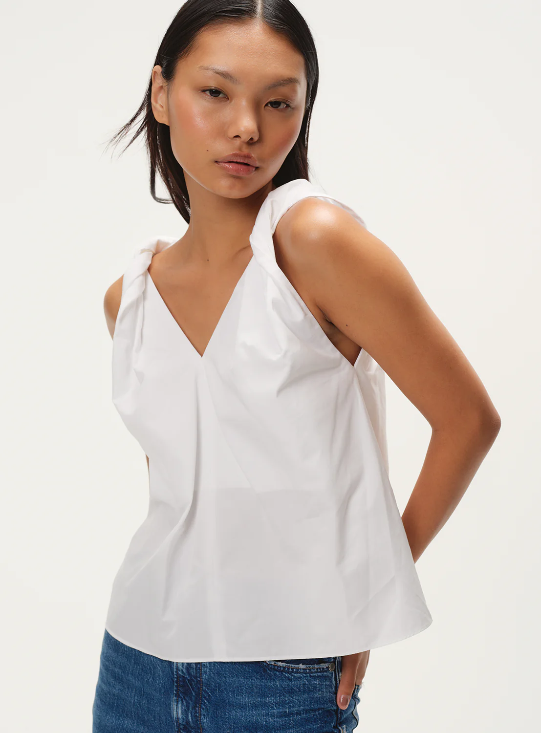 Cotton Twist-Shoulder Blouse
