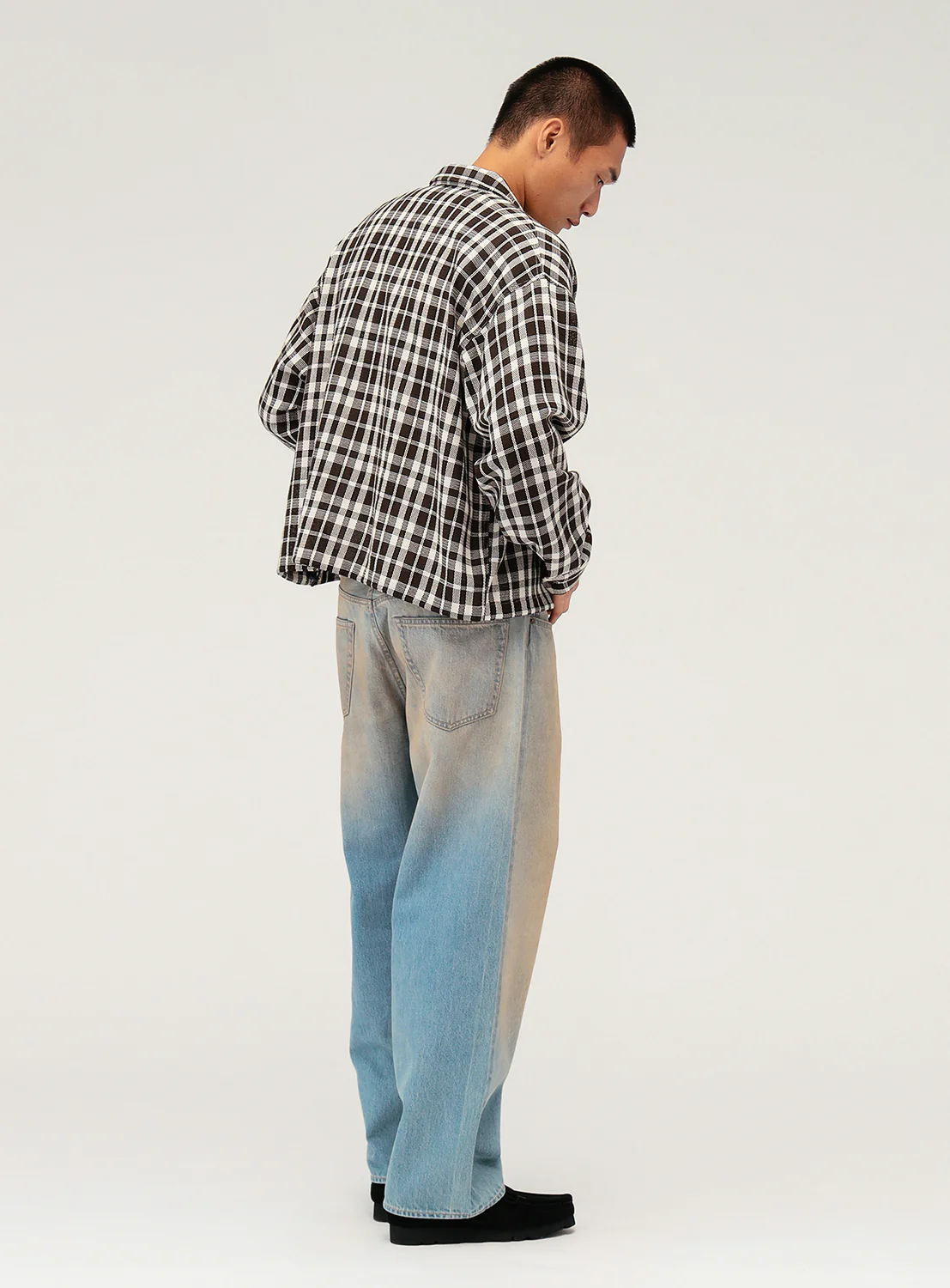 Mesh Checkered Zip Up Shirt