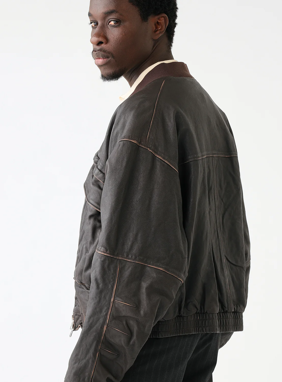 Distressed Leather Short Jacket