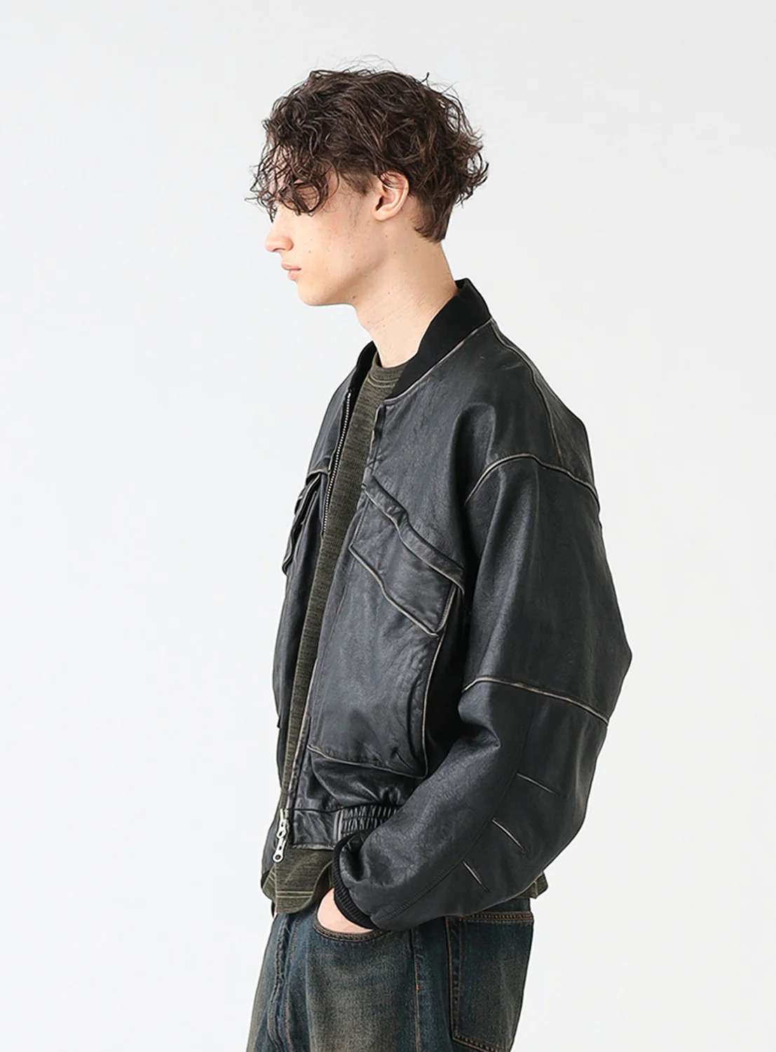 Distressed Leather Short Jacket