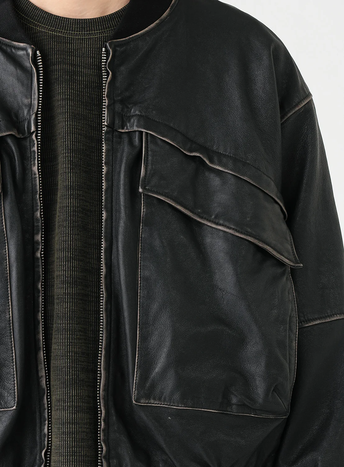 Distressed Leather Short Jacket