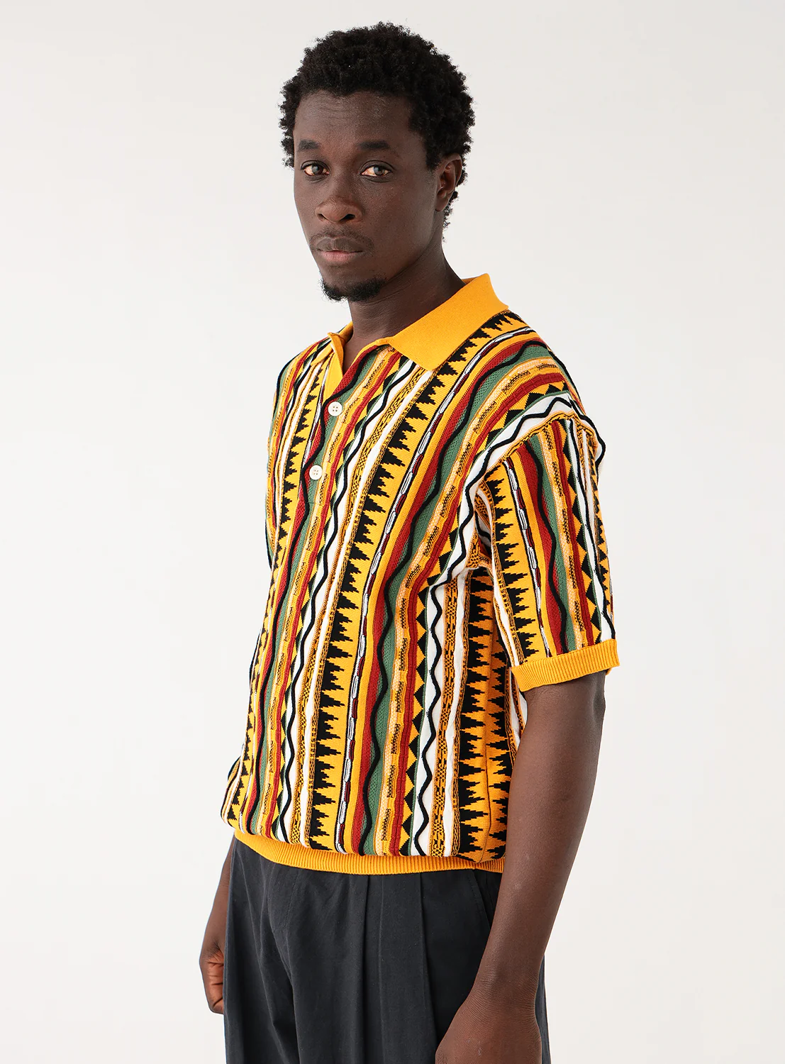 3D Stripe Knit Polo Shirt