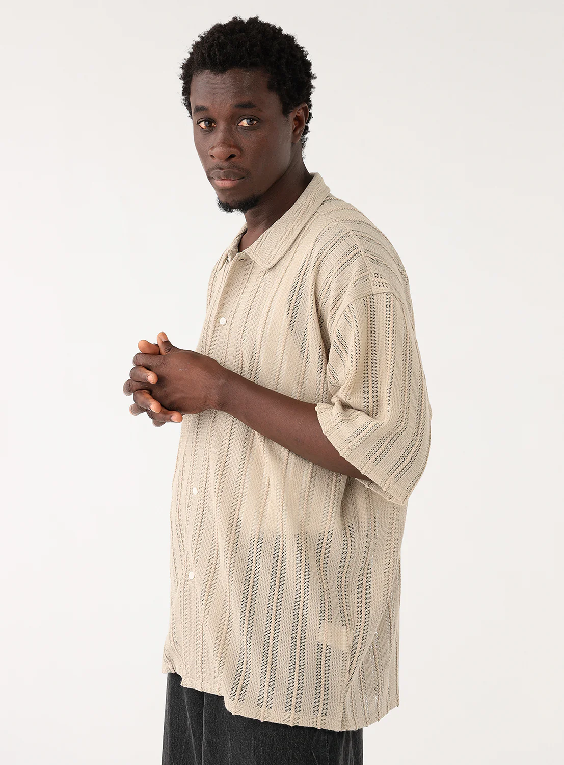 Mesh Open-Collar Shirt