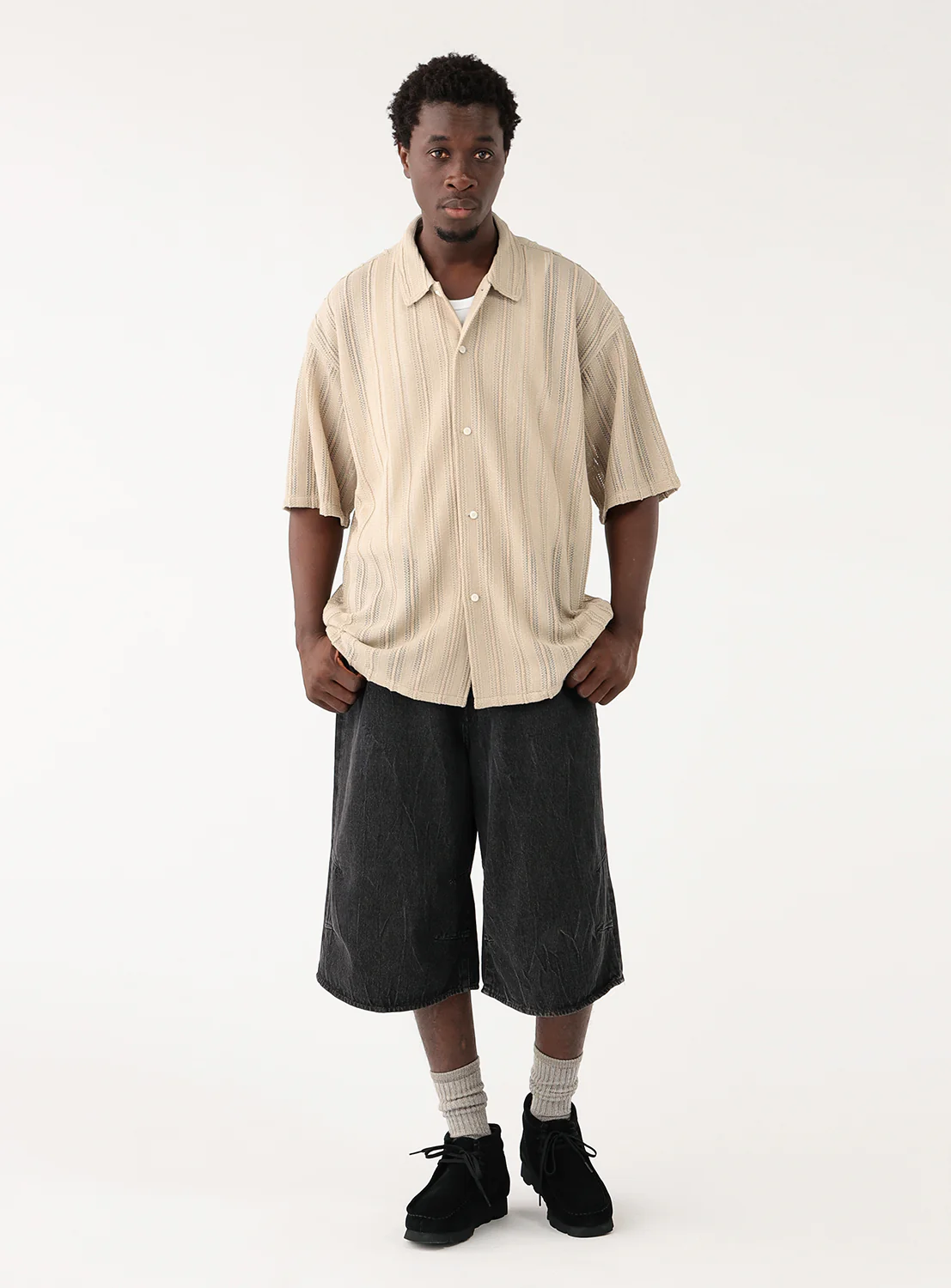 Mesh Open-Collar Shirt