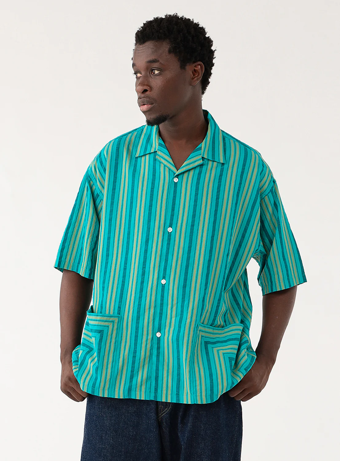 Dobby Stripe Open Collar Shirt