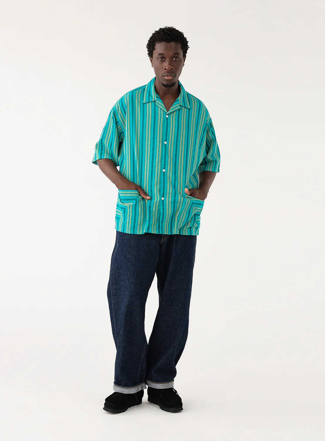 Dobby Stripe Open Collar Shirt