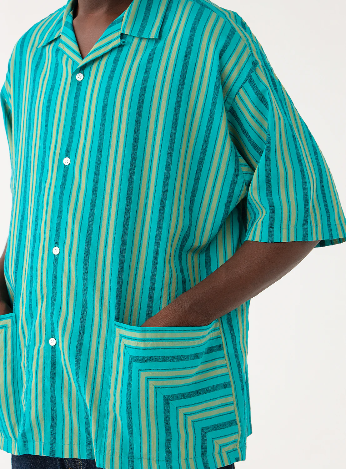 Dobby Stripe Open Collar Shirt