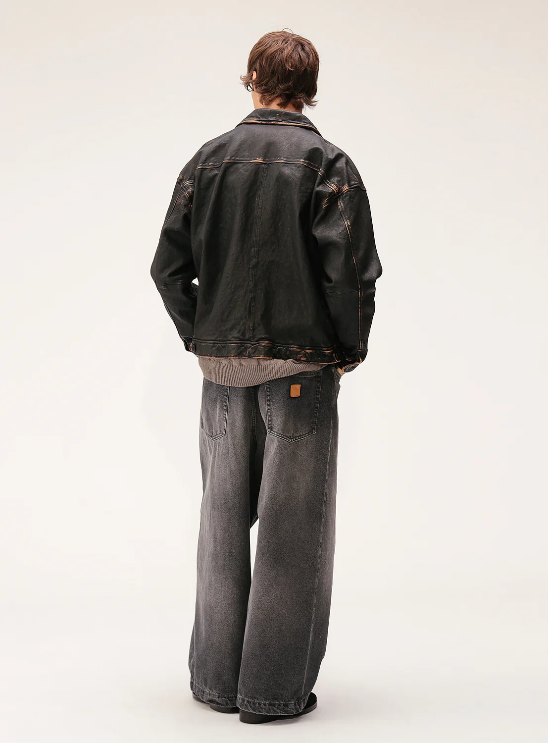 Distressed Leather Zip Jacket