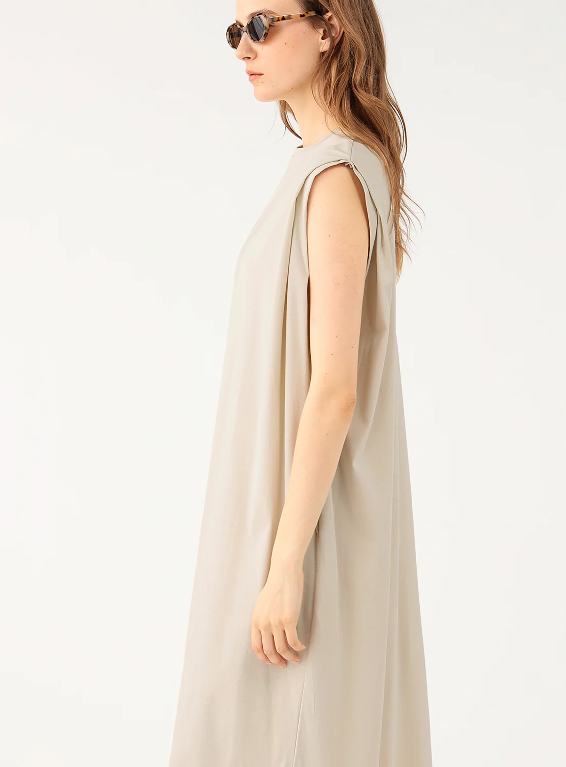 Tucked Shoulder Cotton Dress