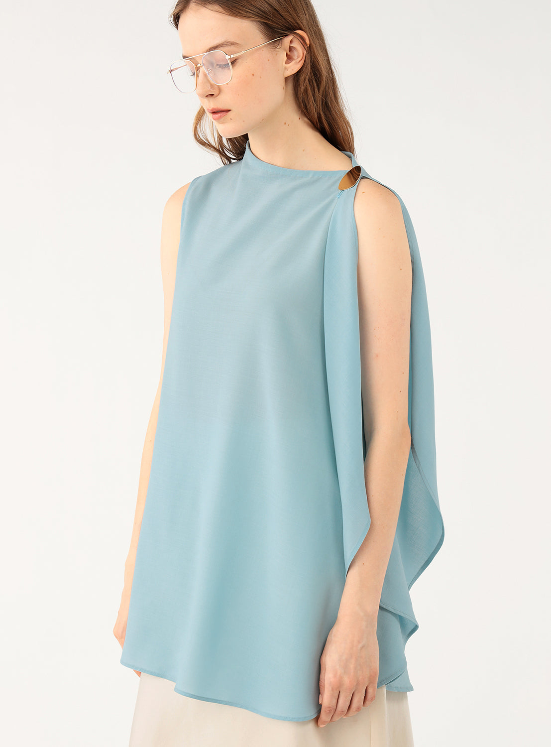 Levi Silk Asymmetry Draped Blouse
