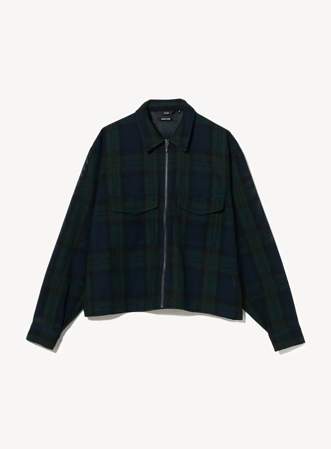 Mesh Checkered Zip Up Shirt