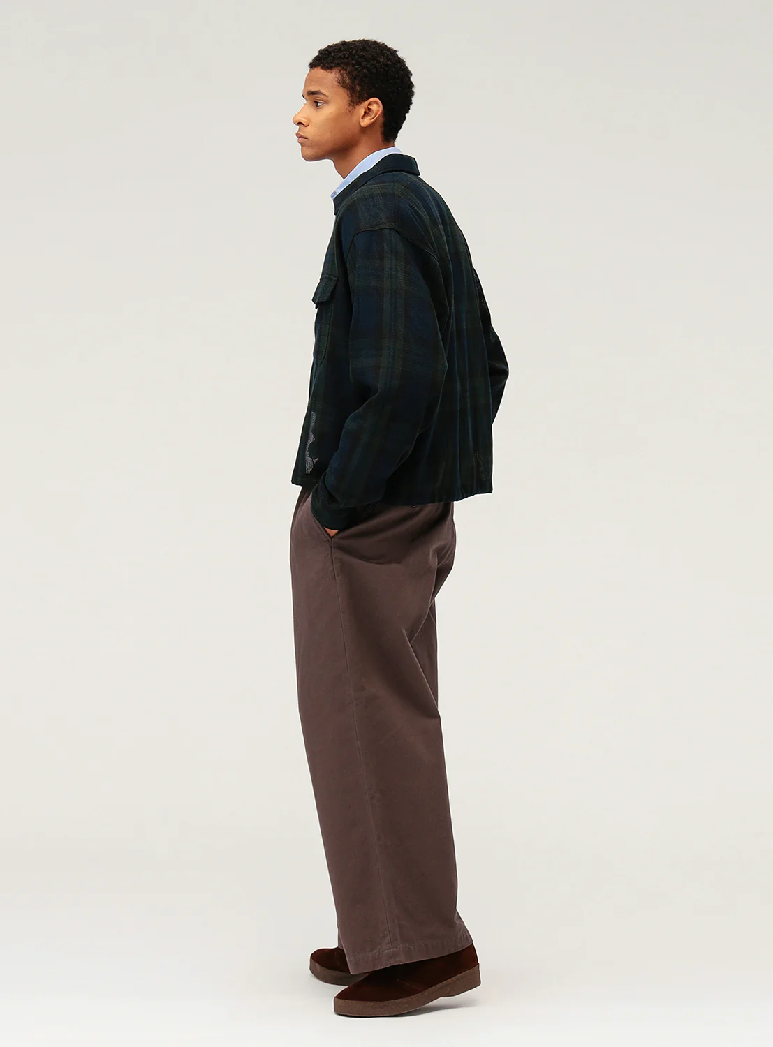 Mesh Checkered Zip Up Shirt