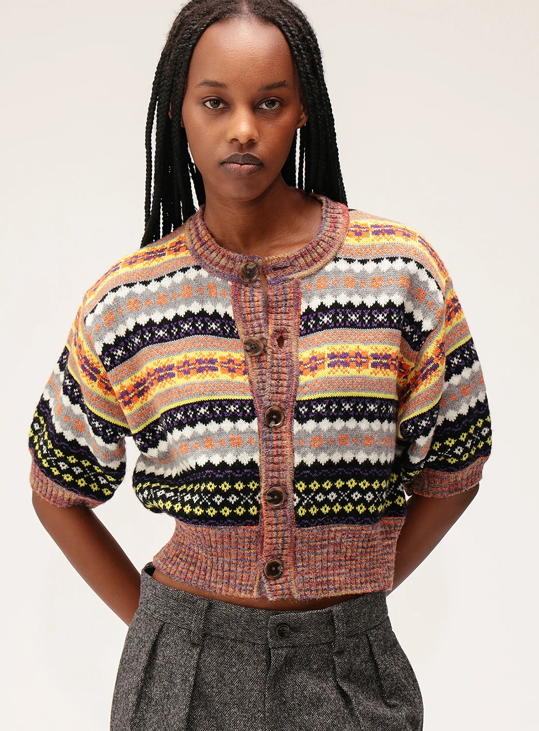 Fair Isle 5/4 Sleeve Cardigan